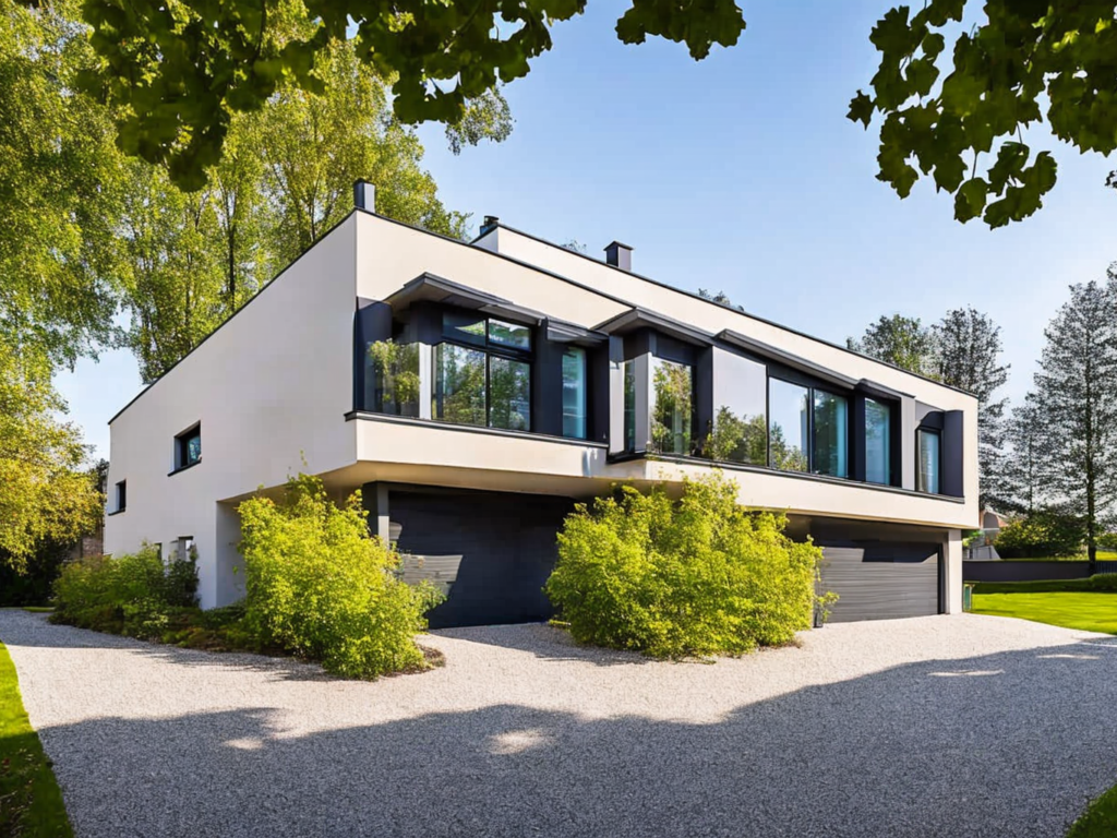 Landscape photo of a modern house in German suburbs